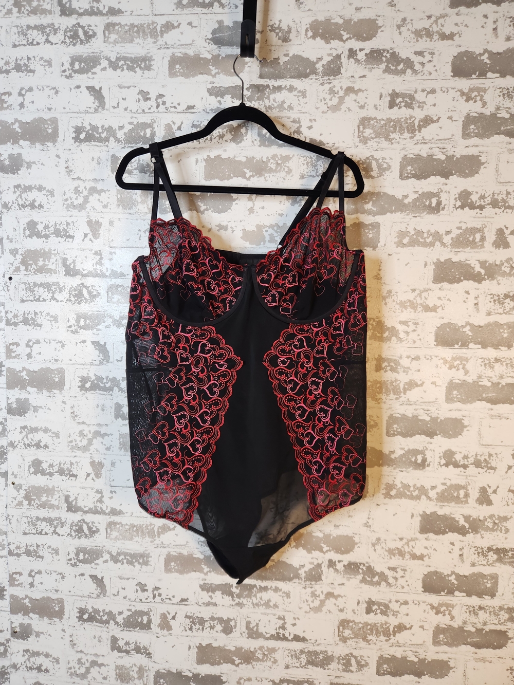 Torrid Curve Embroidered Heart Mesh Teddy Bodysuit Lingerie
